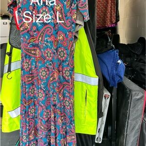 LuLaRoe Ana Blue and Red Casual Maxi Dress